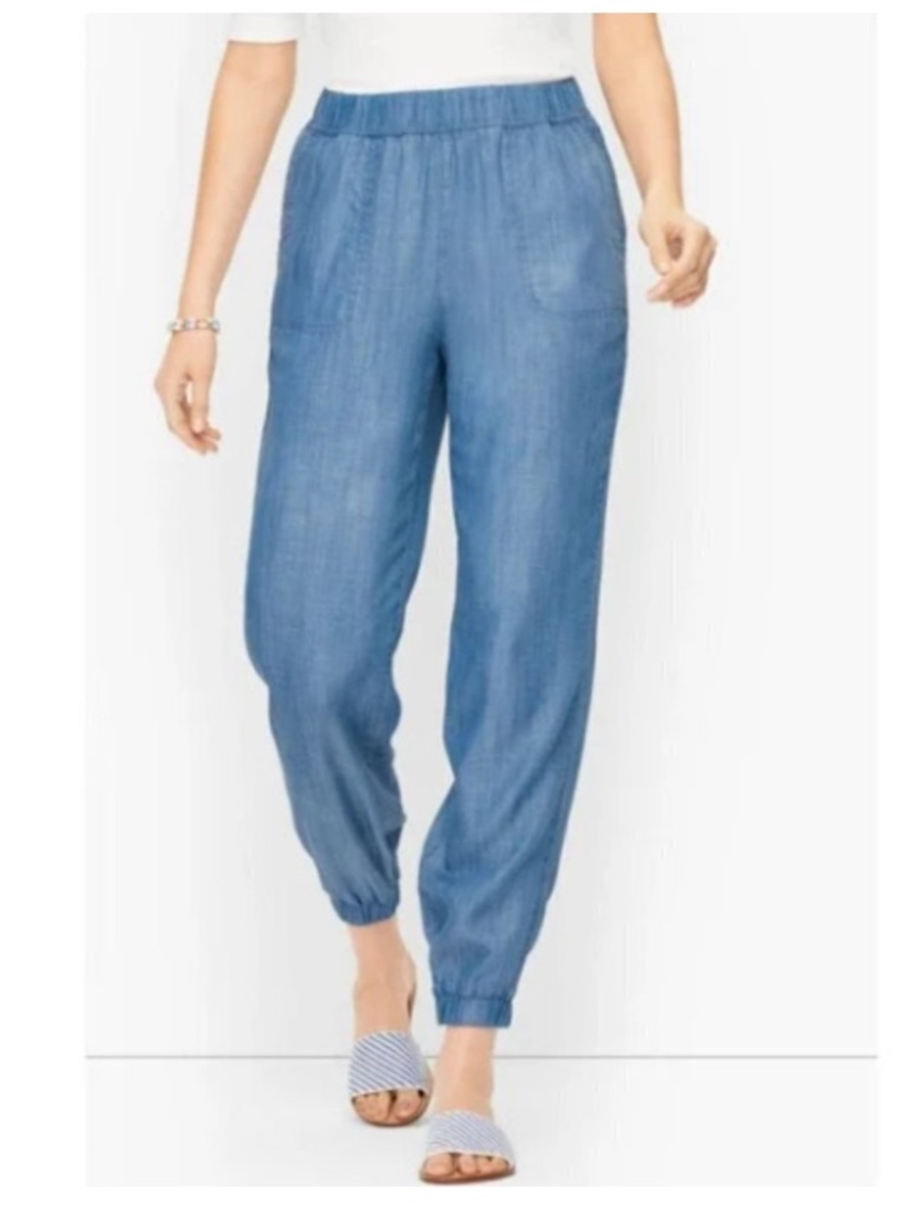 Talbots Light Blue High Rise Chambray Tencel Soft Joggers Size Medium